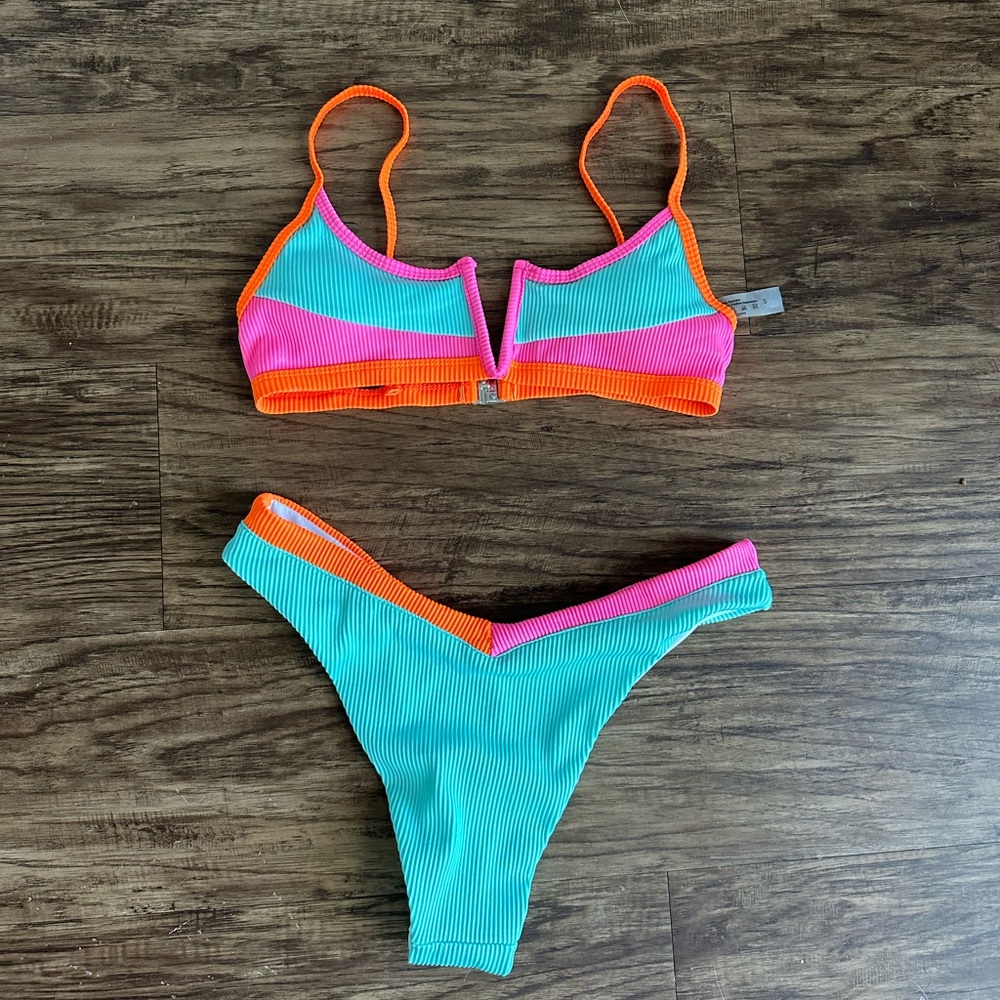 SHEIN neon color block bikini